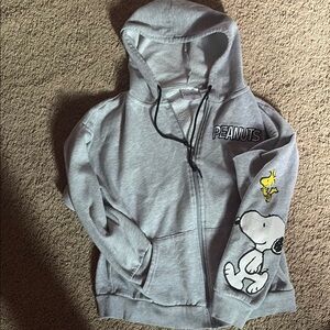 Peanuts Gray Hoodie with Snoopy and Woodstock